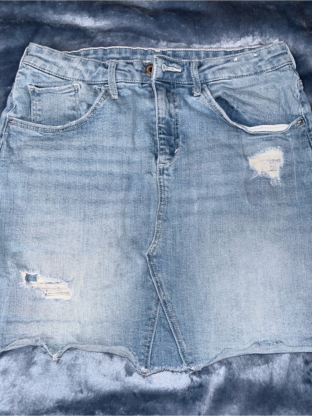 H&M Light Blue Denim Mini Skirt with Raw Hem